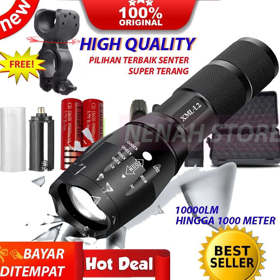 Banyak Dibeli  Paket Senter 1 Lumens Original Best Quality Senter Gunung LED Super Terang Senter LED