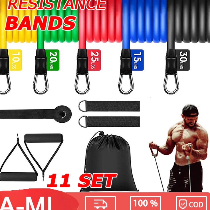 Update Termurah  13 lbs Resistance Bands 11 in 1 Set Tali Pembantu Fitness Alat fitness Gym Power