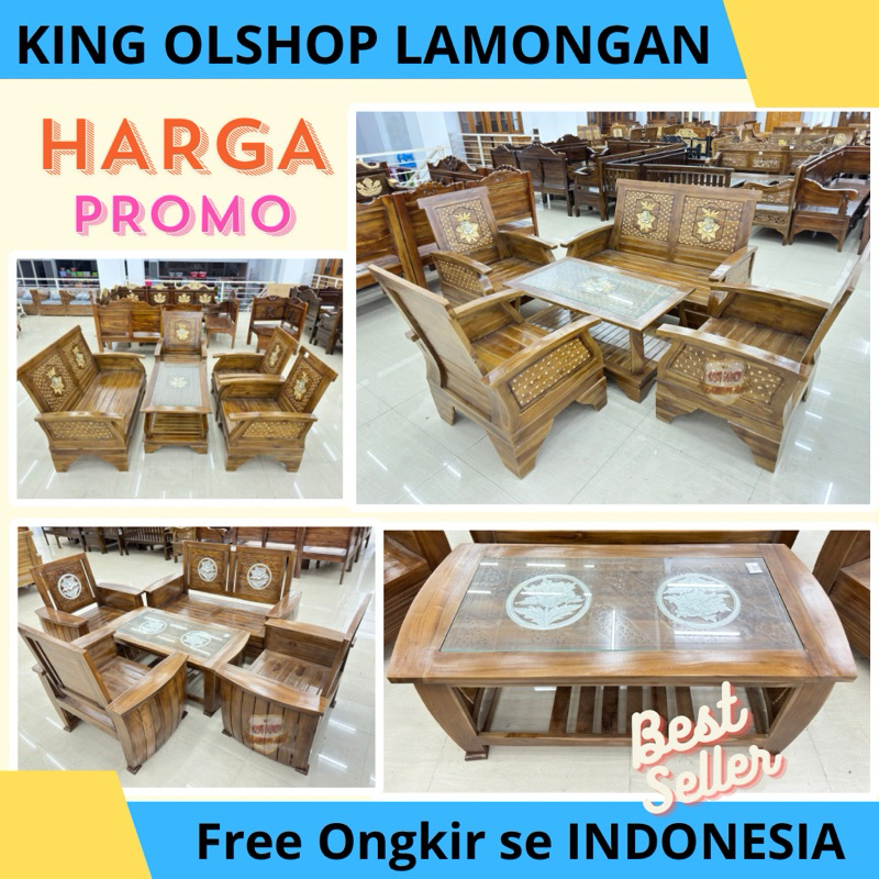 1 Set Kursi Meja Tamu Kayu Jati Minimalis Guci / Kodok MP [LAMONGAN]