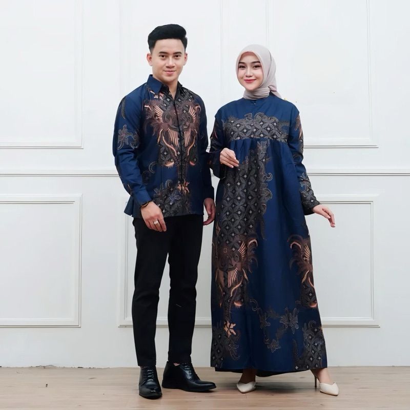 sepasangan COUPLE baju batik model kekinian sarimbit gamis dan kemeja dewasa pria batik baju kondang