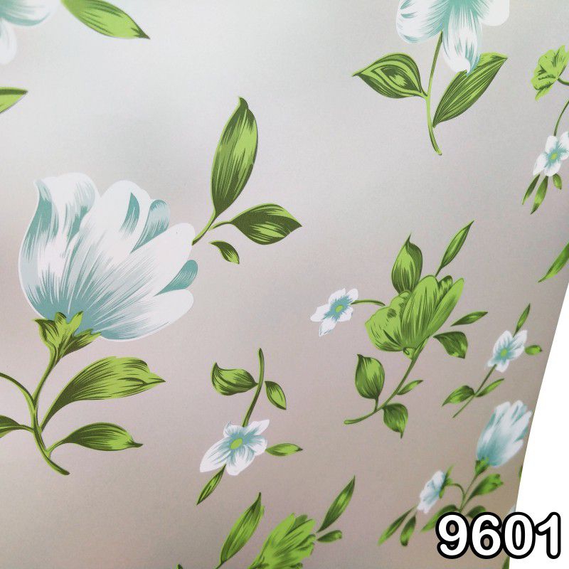 stiker kaca motif bunga putih daun hijau