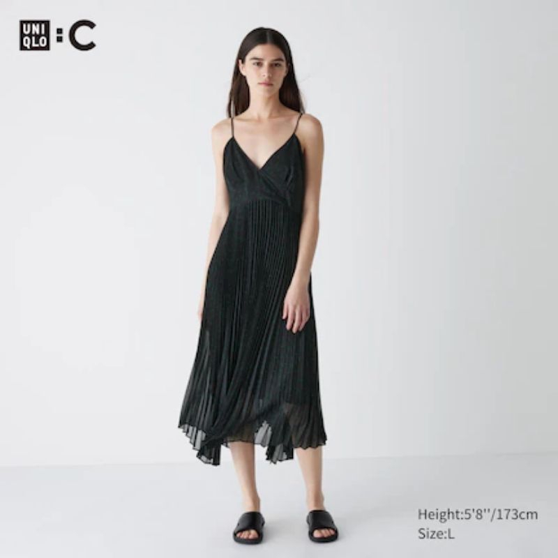 ❗SALE❗ Gaun Kamisol Lipit Pleated Camisole Dress  Motif UNIQLO x Clare ORIGINAL