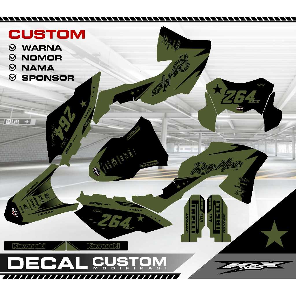 Decal KLX BF (Green Army) Hijau army Keren Sticker Fullbody