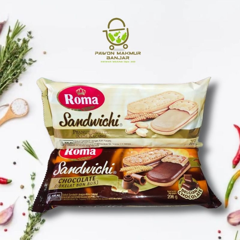 

ROMA SANDWICHI BISKUIT ISI KRIM KACANG DAN KRIM COKELAT / 205 GR