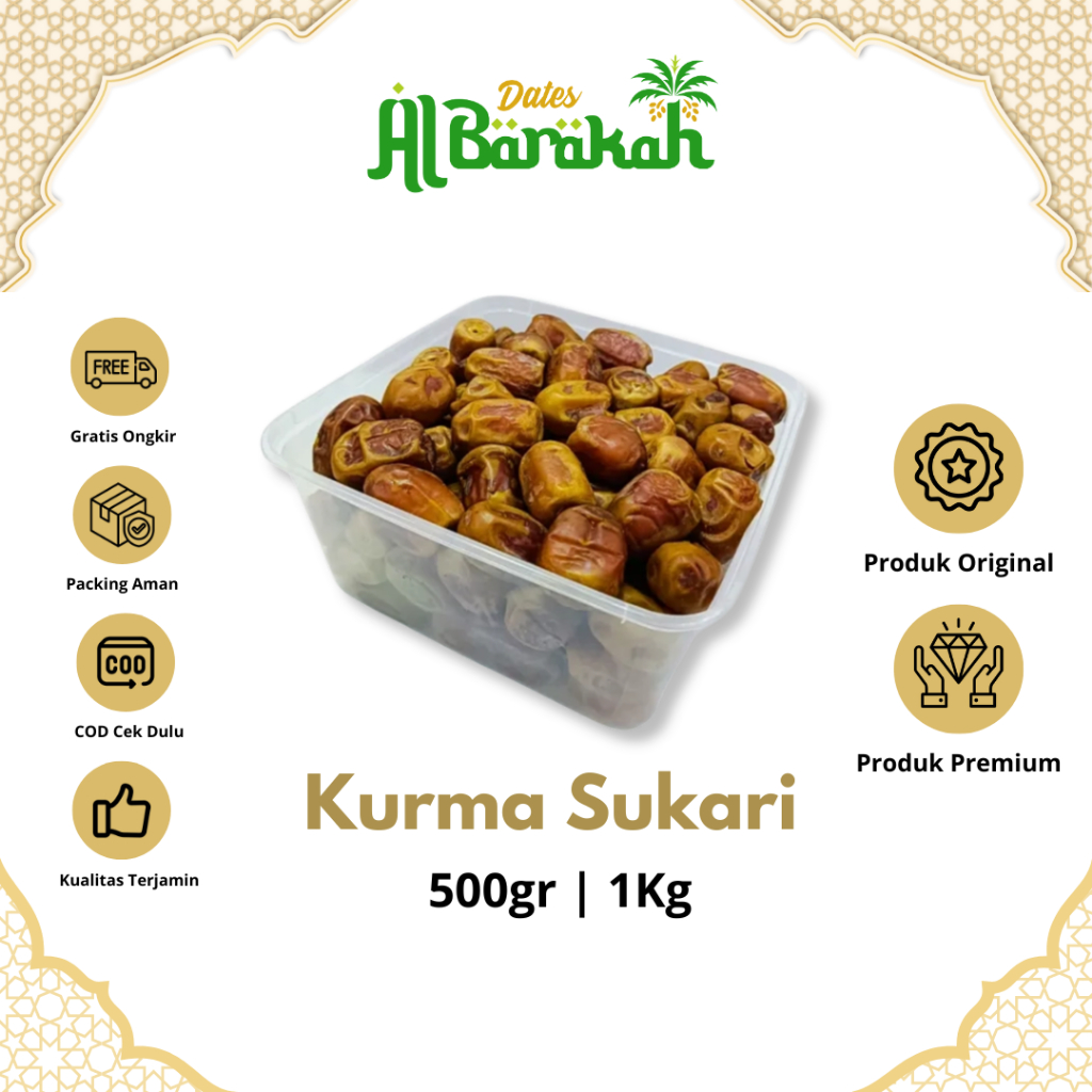 

Kurma Sukari Premium Original Oleh oleh Haji dan Umroh Kemasan Thinwall Tebal Manis Lembut