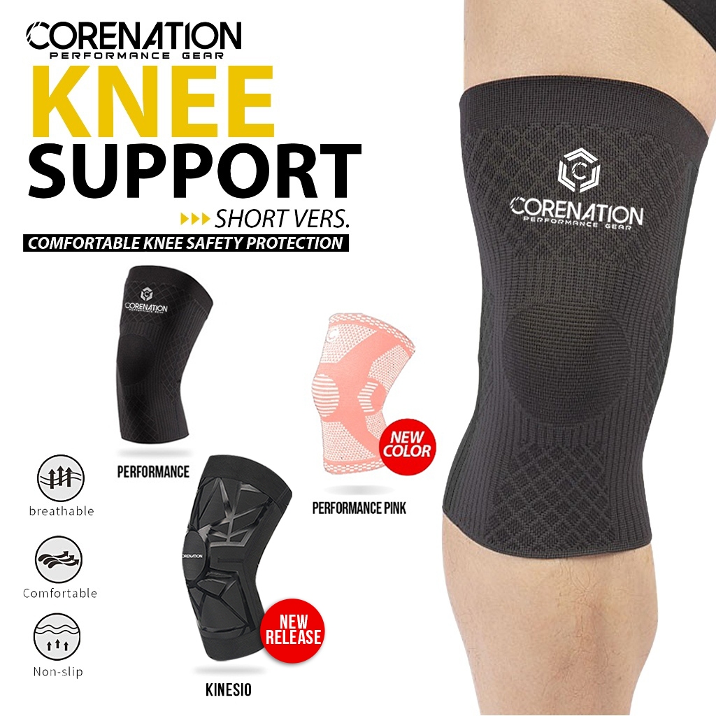 CoreNation Performance Knee Support | Compression Pad Sleeve Brace Support | Deker Pelindung Lutut