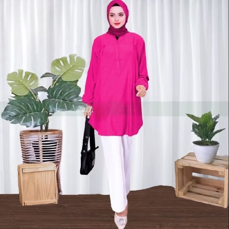 BLOUSE VISCOSE POLOS JUMBO WARNA PINK FANTA/BLUS BIG SIZE/ATASAN WANITA