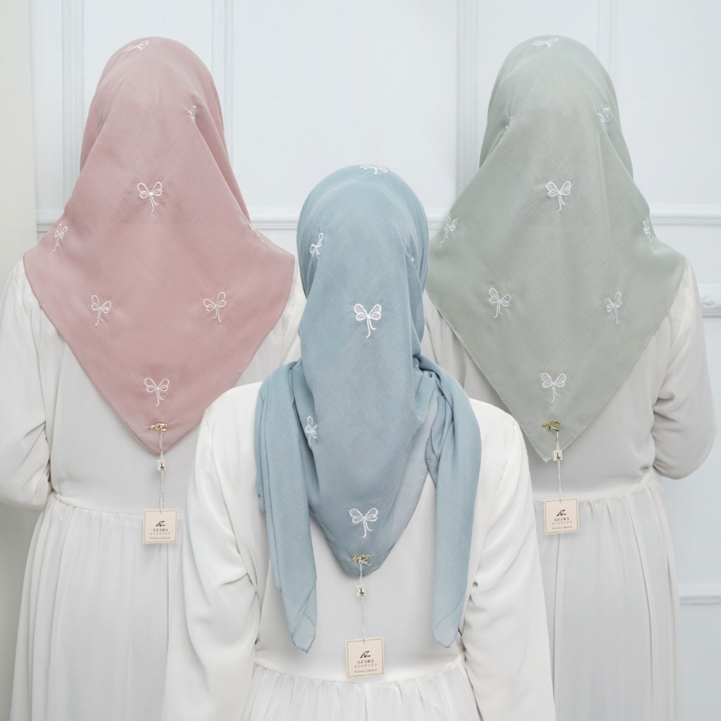 Hijab Segiempat Coquette  Reborn Paris Bordir Pita Mini Free Pouch Azara