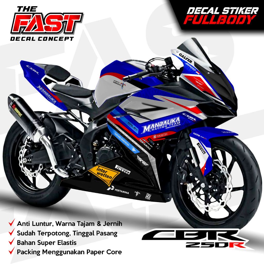 ANTI LUNTUR BISA COD Decal Striping Honda CBR 250 RR Mandalika / Stiker Motor Cbr 250 Desain Mandali