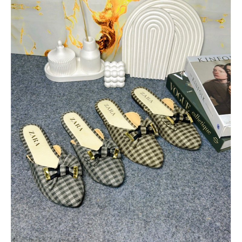 Sepatu Selop Wanita Zara Rajut Tweet Pita Super Cute Terbaru Sepatu Selop Wanita Korean Style Kode S