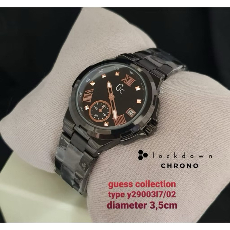 Jam Tangan Wanita Guess Collection Gc Mirror Warna Hitam Romawi Mewah Lengkap Tanggal dan Jarum Deti