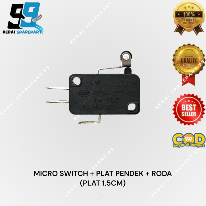 MICRO LIMIT SWITCH 3 PIN + RODA PLAT PENDEK 1,5cm