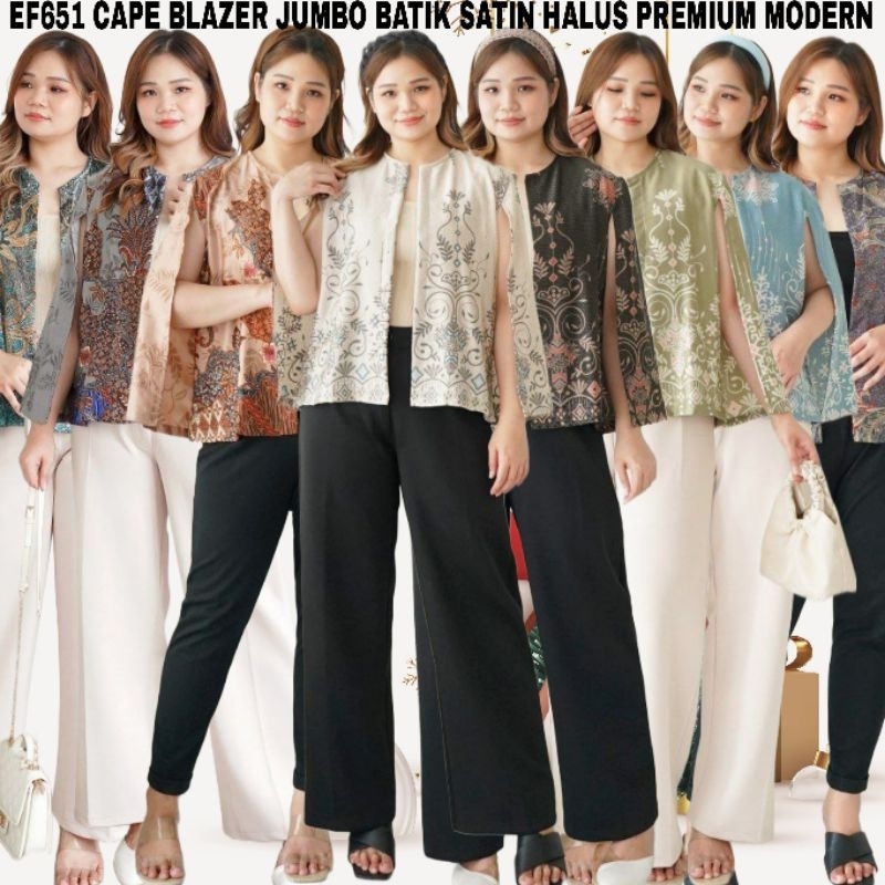 EF651 CAPE BLAZER WANITA JUMBO PLUS SIZE XXL BATIK SATIN PREMIUM MODERN BLAZER KANTOR WANITA PARTY K