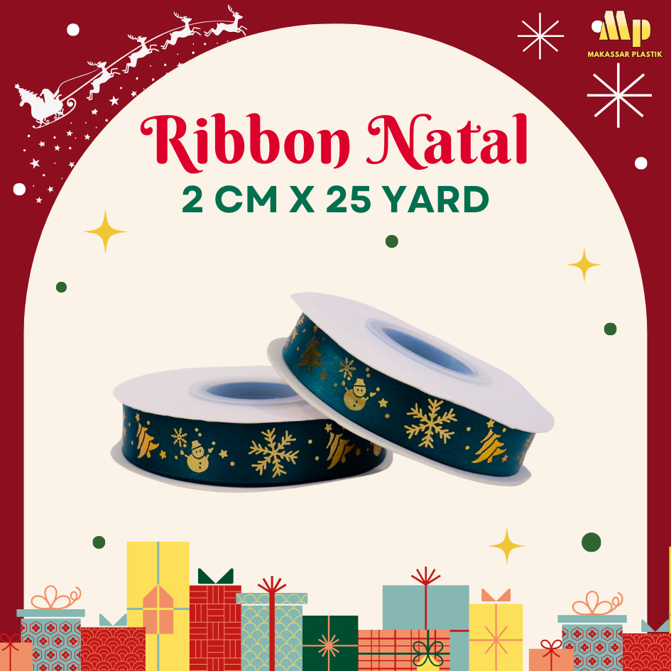 

RIBBON NATAL 2 CM X 25 YARD #C / PITA RIBBON NATAL / PITA HAMPERS NATAL