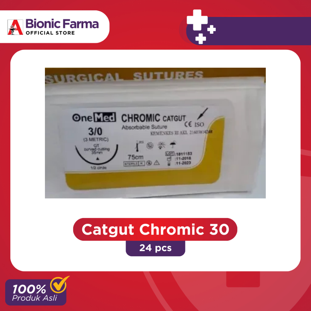 Chromic Catgut 3/0 ONEMED (Absorbable Suture @ box @24 pcs)