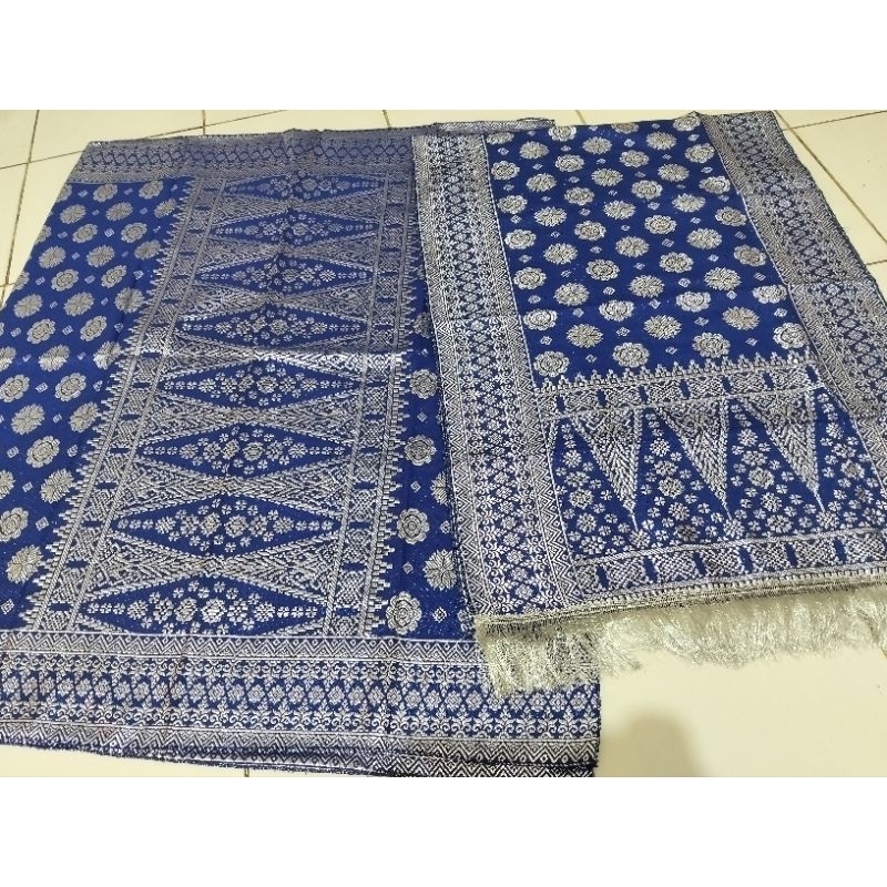 songket palembang biru silver