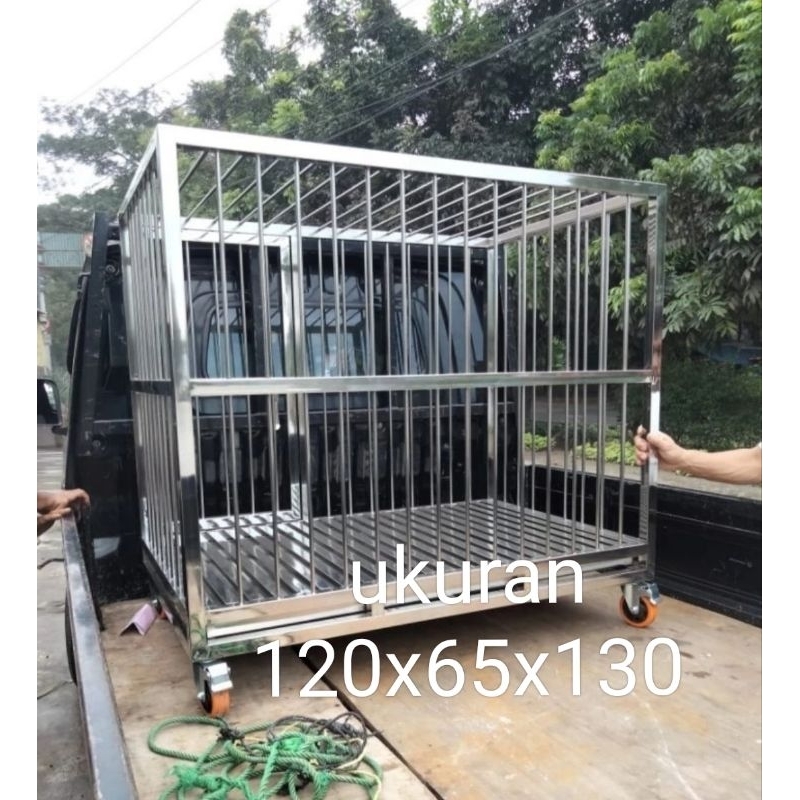 kandang anjing stainless steel tipe 201 UK 120x65x130/kandang anjing