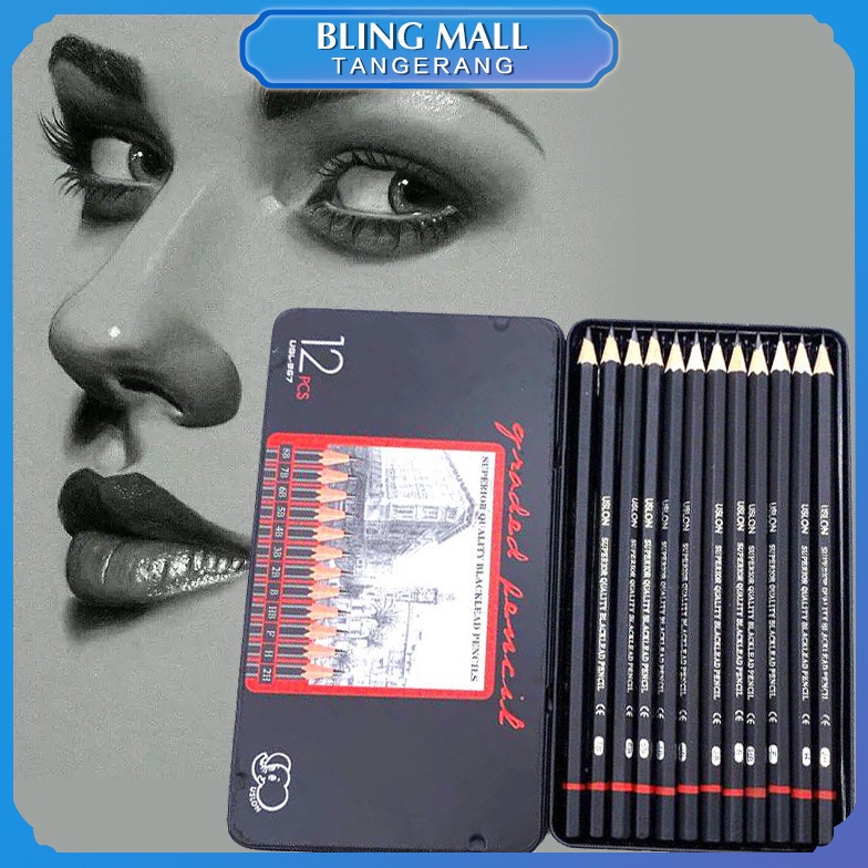 

KODE V3Y7 Pensil Drawing Bahan Charcoal Pensil Sketsa 1 Set 2h 8b Pensil Khusus Sketsa Set Lengkap 12 Pcs