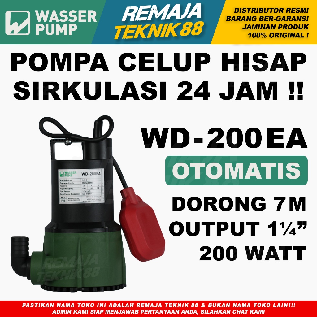 POMPA CELUP AIR BERSIH / WASSER WD-200EA / OTOMATIS / DORONG 6,6M