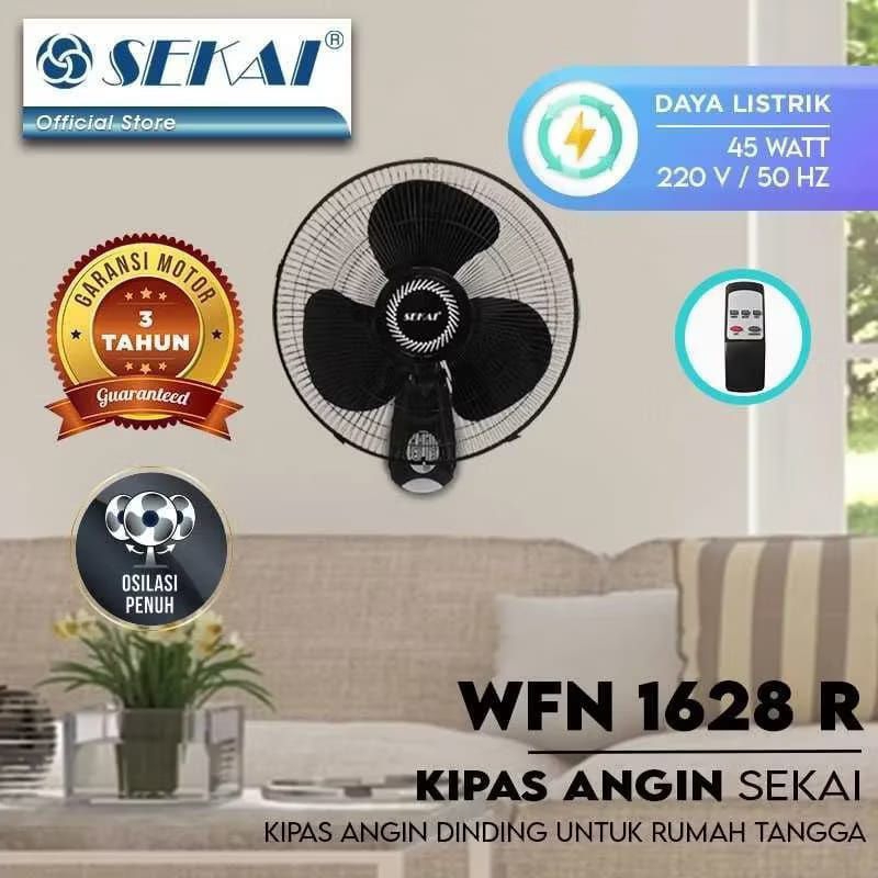 Kipas Angin Dinding Remote 16 inch SEKAI WFN - 1628 R , Wall fan SEKAI Remote 16 inch ORIGINAL SEKAI