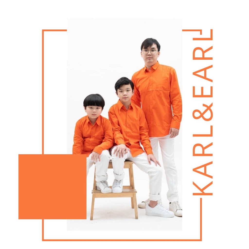 KARL&EARL Kemeja Polos Anak Laki Laki Lengan Panjang Warna Orange Hem Polos Pria