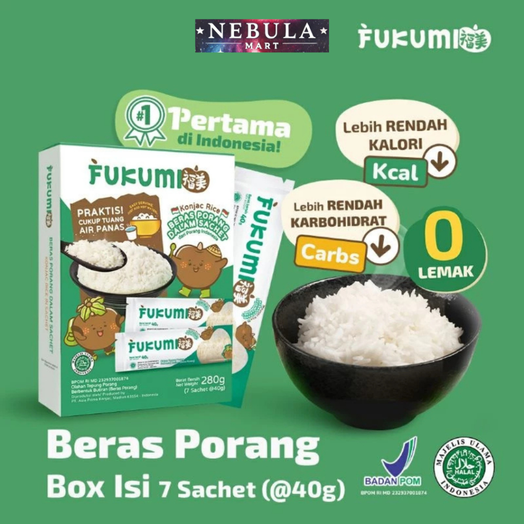 

Beras Porang Box isi 7 Sachet Fukumi Konjac Rice / Shirataki Beras Instan