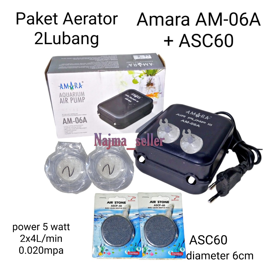 Wil Paket Aerator 2 Lubang SILENT AMARA AM-06A. Paket fullset lengkap tinggal pasang untuk aquarium.
