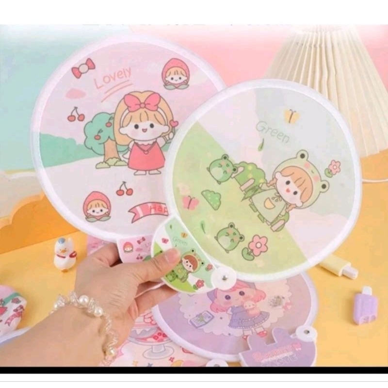 Kipas Tangan Lipat Portable Mini  Kipas Tangan Mini Motif Kartun Lucu Kipas Kain Cod