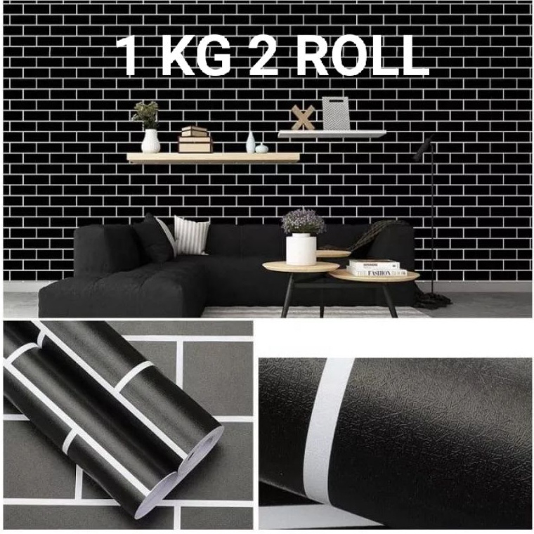 Paling Bagus Wallpaper Dinding Bata Hitam dan motif laris Ukuran 1 meter x 45 cm Wall Sticker Welpep