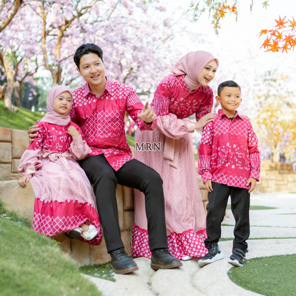 Rins Batik Couple Keluarga Gamis Ibu Anak Ayah Gamis Lebaran 2024 Kombinasi Batik Etnik Mix Tile Bus