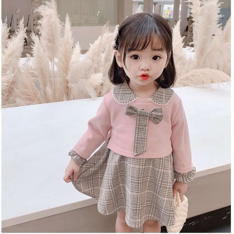 DRESS PINK LENGAN PANJANG ALA KOREA