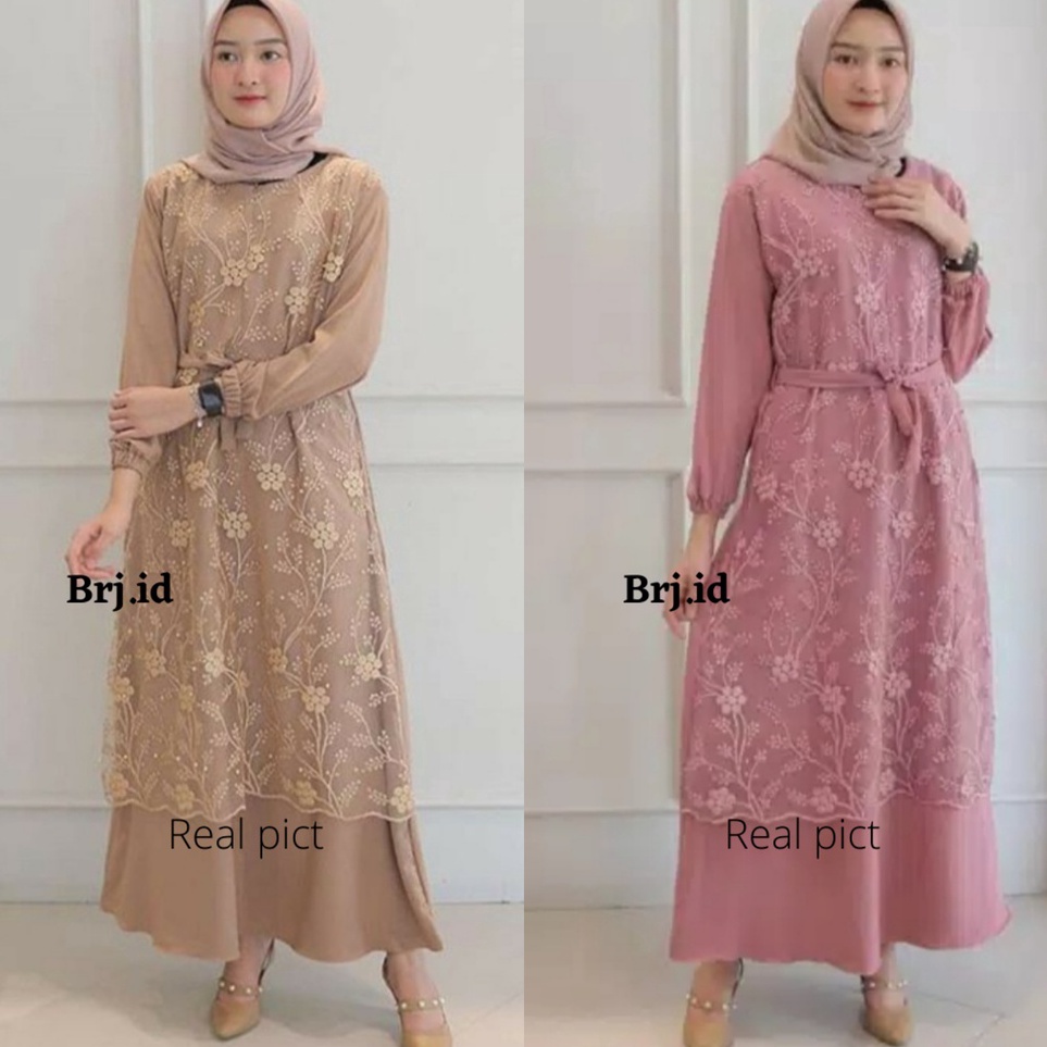 Murah Terlaris Gamis Brokat Tile Mutiara Mewah Elegan Gamis Busui Modern Dress Pesta Terbaru