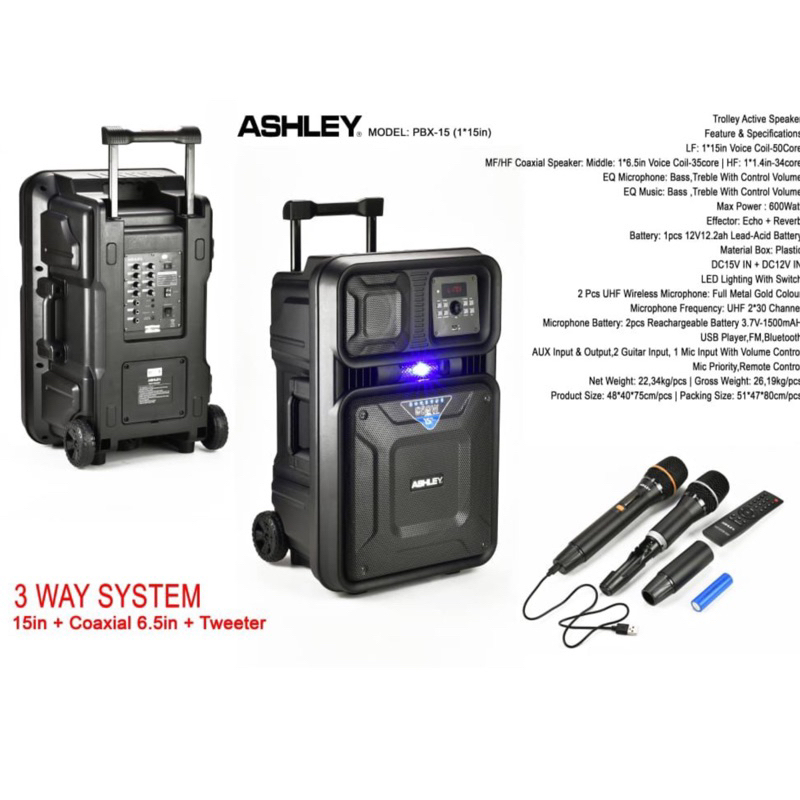 speaker portable ashley pbx15 original 15 inch bluetooth ASHLEY PBX 15