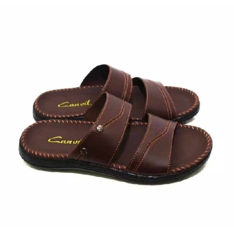 sandal slop carvil pria keren Kulit sintetis