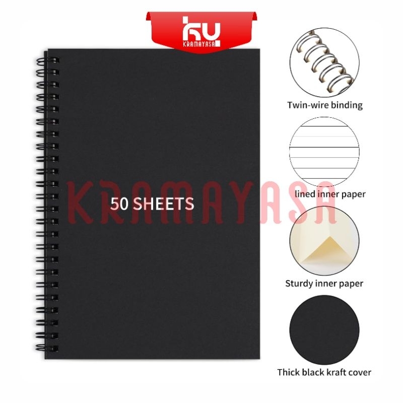 

[Whispers] Notebook A5 isi Garis dan Polos / Notebook Ring Spiral isi 50 lembar 100 halaman Buku