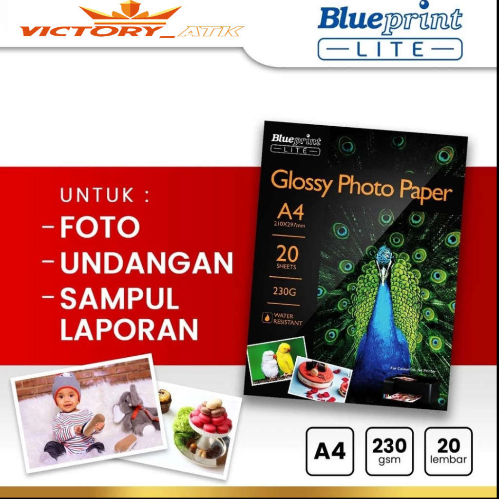 

Kertas Foto Glossy Photo Paper Poto BLUEPRINT Lite A4 - 10R 230 gsm