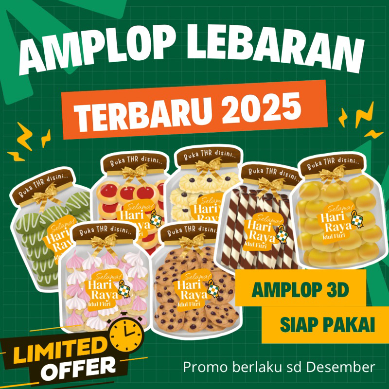 

(Satuan) Amplop Lebaran Toples Kue Kering Terbaru 2025/Amplop Lebaran Siap Pakai Promo