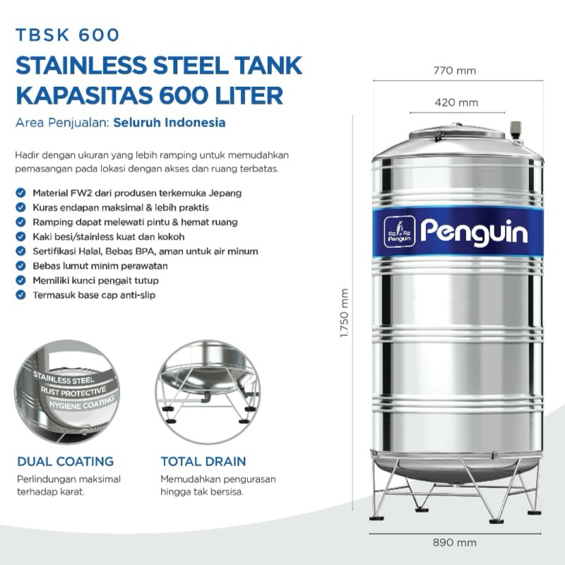 PENGUIN PINGUIN TBSK500 TBSK600 TBSK1000 TBSK1500 TBSK2000 500 600 1000 1500 2000 LITER STAINLESS ST