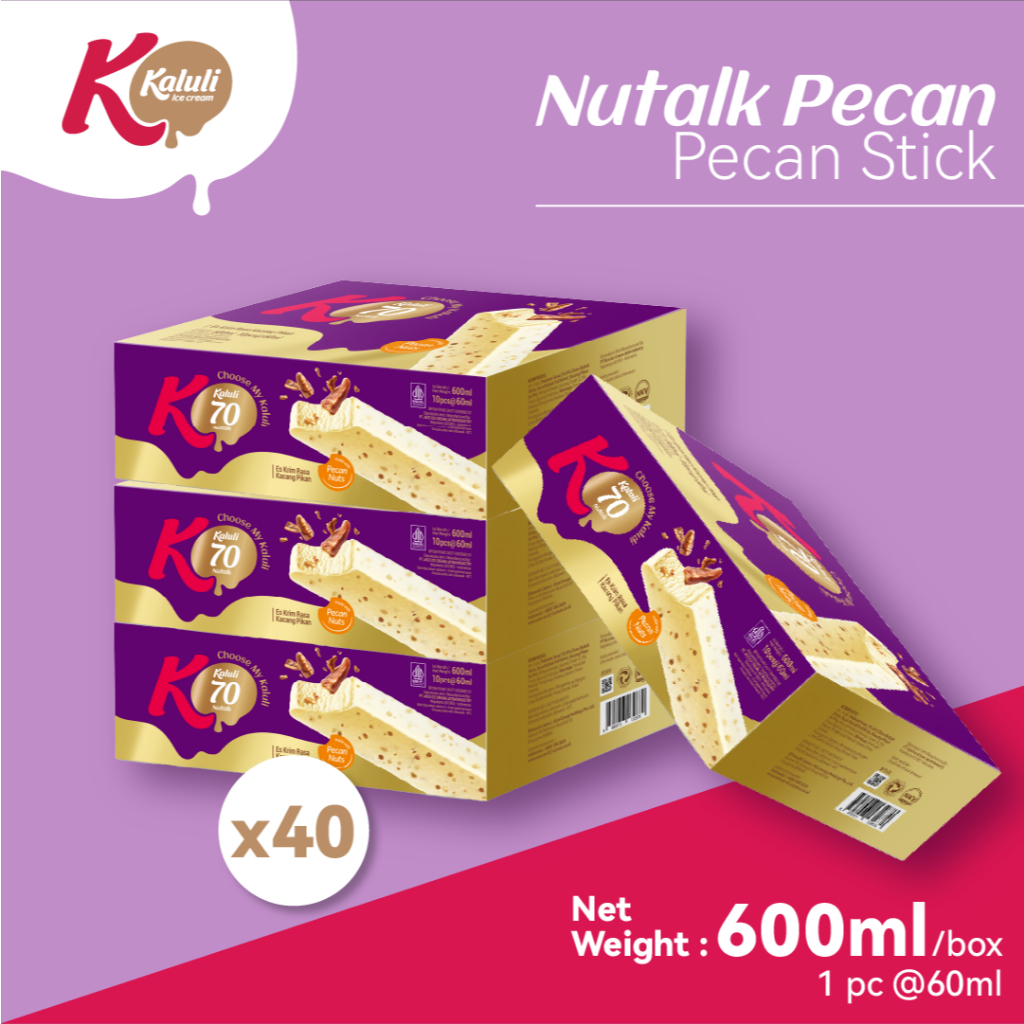 

Kaluli Ice Cream Nutalk Pecan Stick 60ml (1 karton = 40 pcs) - Low Fat Low Calorie Ice Cream / Es Krim Kaluli