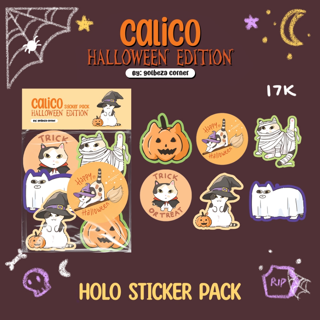 

Calico Cat Halloween Holo Sticker Pack