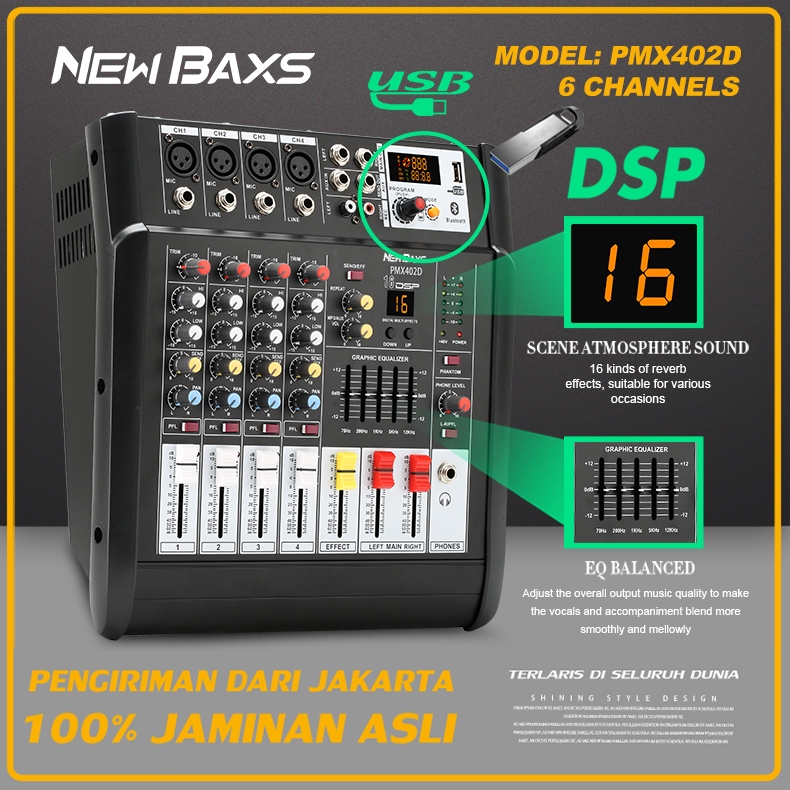 NEW BAXS PMX402S/PMX402D Audio Mixer amplifier profesional mikrofon nirkabel penguat  3 in 1, 350W *