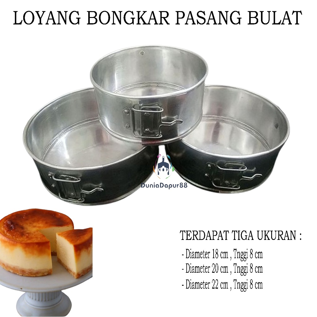 Loyang Bongkar Pasang Bulat 18 20 22 cm, Tinggi 8 cm