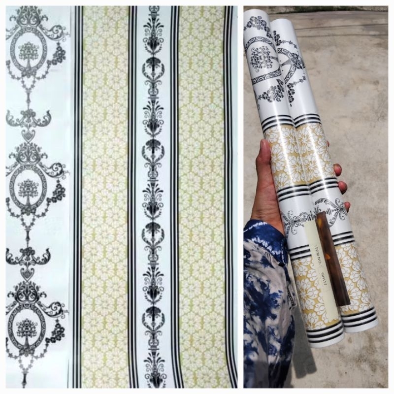 [ 45 CM x -+8 METER ] WALLPAPER STIKER BEST SELLER / WALLSTICKER DINDING MOTIF BATIK GOLD, SILVER SA