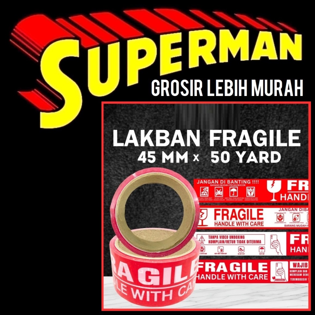 

LAKBAN FRAGILE BESAR 50Y warna random merah putih 50 yard 48mm superman jogja supermanjogja
