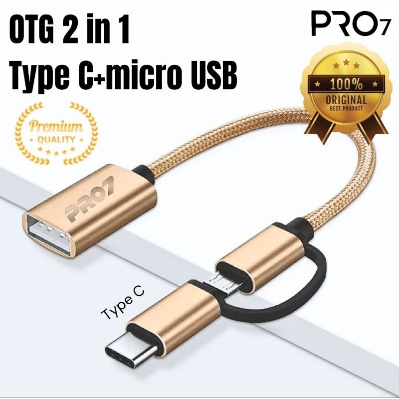 [ PRO77 OTG-12 ]- PRO7 OTG KABEL USB 2 in 1 bisa MICRO DAN TEPSI TYPE-C BAHAN METAL USB 2.0 FAST SPE
