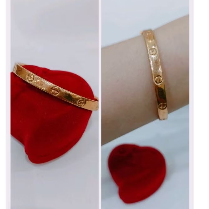 GELANG CARTIER VARIASI EMAS DIAMETER 6 CM/PERAK ASLI 925 LAPIS MAS ASLI (BISA JUAL KEMBALI)