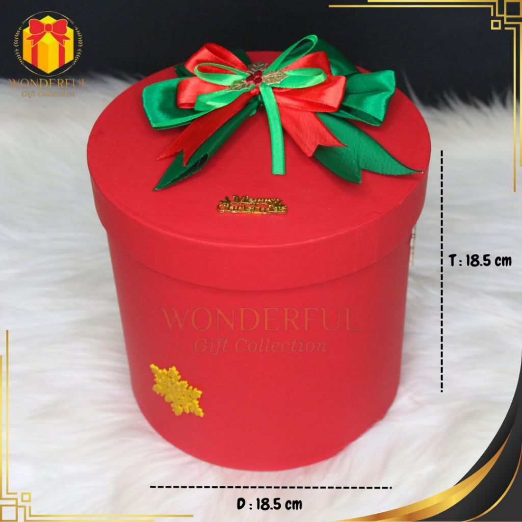 

Hardbox Bulat Hampers Natal /Gift Box Kokoh Dengan Pita Elegan WGC-PS1