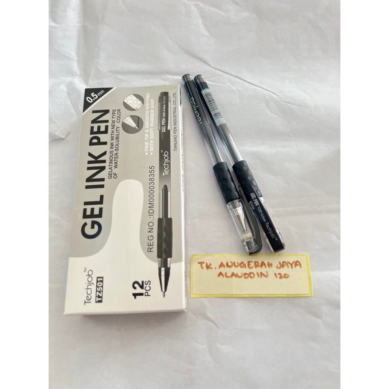 [1 LUSIN / 12 PCS] PULPEN TECHJOB GEL INK PEN 0.5 MM TZ501 , PULPEN CAIR 0.5 MM HITAM