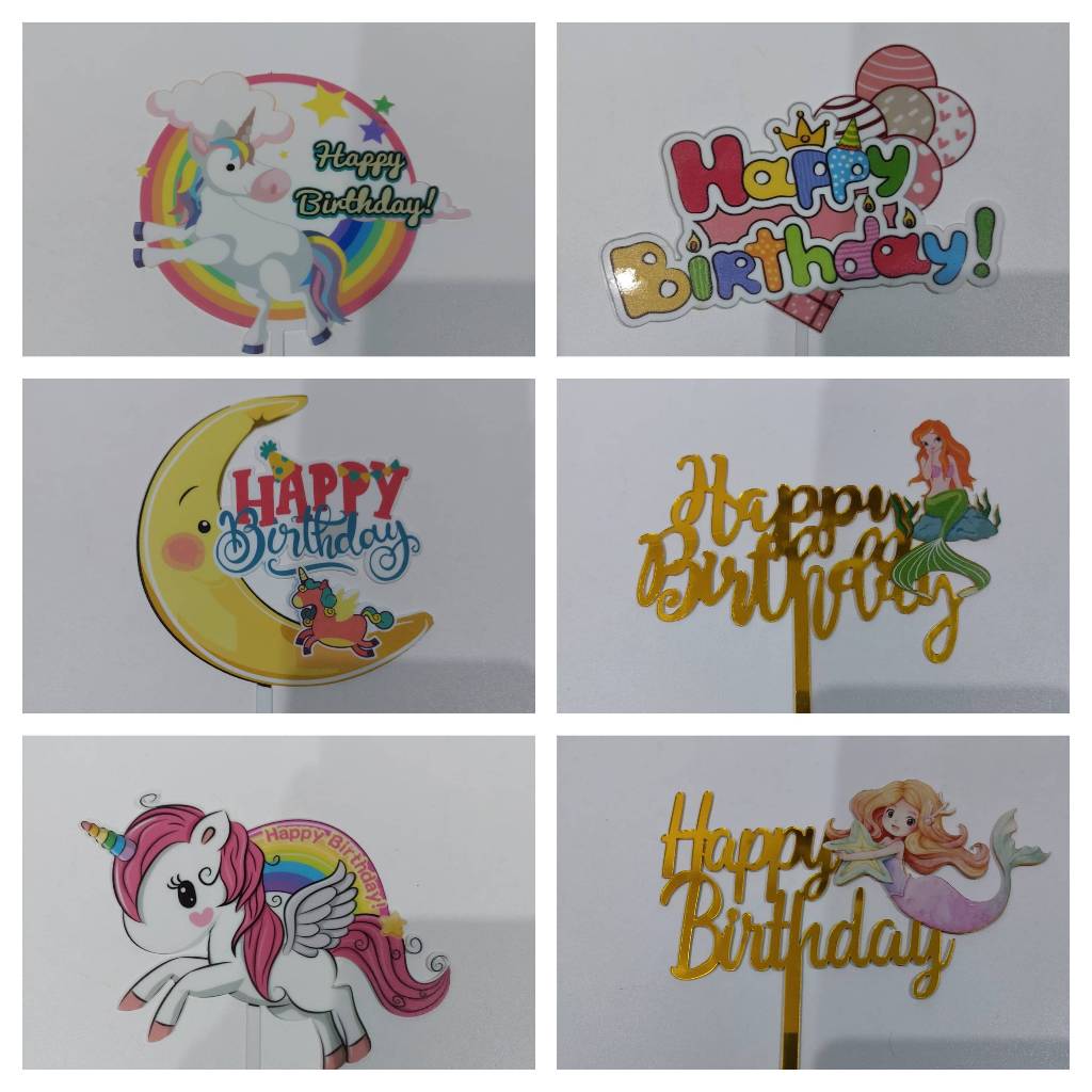 Cake Toper Topper Tusuk Ultah  Kue Ulang TahunTart Happy Birthdayd Unicorn Bulan Moon Animal Putih P