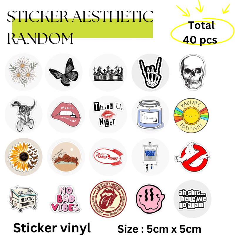 

sticker aesthetic vinyl circle 40pcs premium